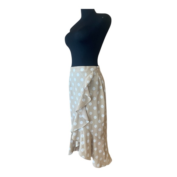 Vintage 2000s Y2K White & Tan Polka Dot High Waist Skirt Ruffle Side Zipper S/M - Picture 4 of 10